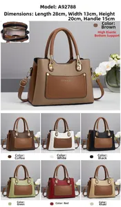 Detailed dimensions diagram of the lychee pattern leather handbag with seven color options