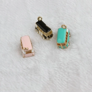 DIY gold alloy bus pendants with colorful enamel and rhinestones for jewelry making