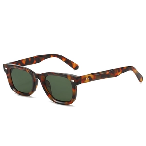 Klassische quadratische Damen-Sonnenbrille mit Schildpattmuster, grünen Gläsern und Nieten