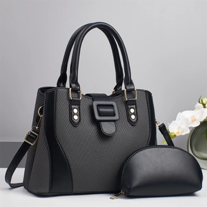 Fashion Women Handbag And Pouch Woven Texture PU Leather Large Capacity Color Block Shoulder Bag Elegant Daily Tote