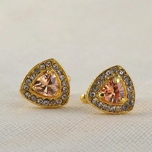Elegant men's triangle shirt cufflinks featuring champagne crystals and gold plating