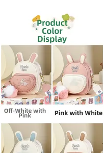 Detail view of mini bunny backpacks with 3D ears, contrast zippers and cute embroidery