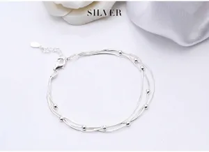 Elegant multi-layer S925 sterling silver beaded snake chain bracelet for women