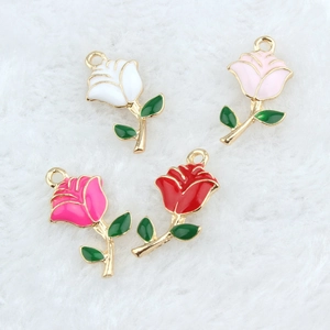 Gold alloy rose charms in white pink and red for DIY jewelry and bracelet making
