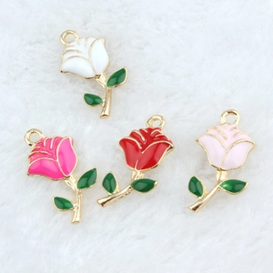 DIY gold alloy rose flower pendants with colorful enamel oil drop for jewelry making