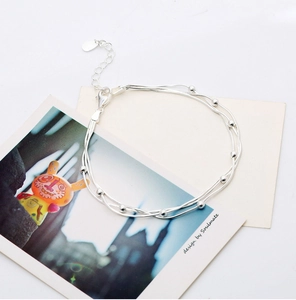 Elegant triple-layered S925 sterling silver beaded snake chain bracelet for women