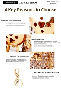 Detail view of gold-plated alloy bear keychain with white Czech rhinestones and clasp