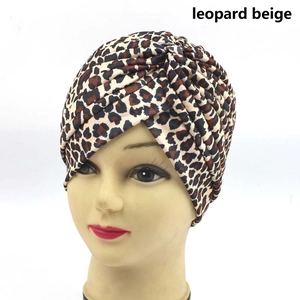 Stylish leopard print turban hat in beige with a fashion knot design for women
