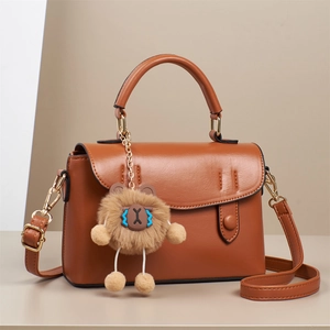 Fashion Women PU Leather Dumpling Handbag Crossbody Shoulder Bag With Cute Bear Plush Pendant Versatile