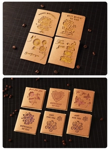 Detail of 10 vintage kraft paper cards with cutout designs and gold foil accents