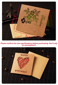 Macro detail of kraft paper greeting cards with laser-cut hollow designs and envelopes