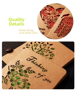 Detailed laser-cut heart and floral patterns on vintage kraft paper greeting card