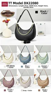Sac hobo en croissant avec dimensions détaillées et structure interne multi-couleur