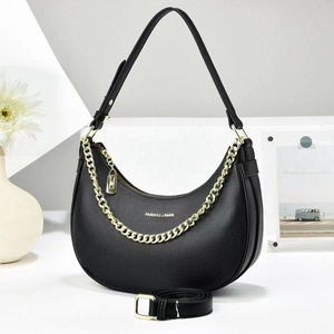 Sac à bandoulière demi-lune noir élégant avec chaîne dorée et sangle ajustable