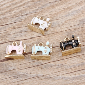 DIY sewing machine alloy charms with gold plating and rhinestones in four colors