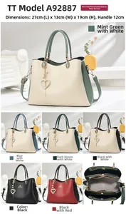 Vue détaillée du sac à main pour femme avec dimensions 27x13x19cm et compartiment