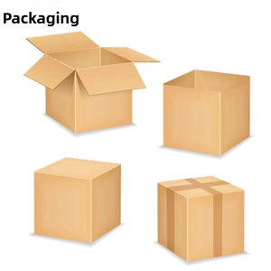 Macro view of brown corrugated cardboard packaging boxes in various assembly stages