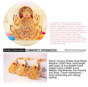 Details zum goldenen Kröten-Schlüsselanhänger mit Kristallen und Zinklegierung