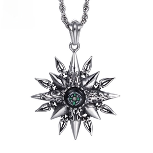 Compass Pendant Necklace Functional 316L Stainless Steel Starburst Retro Punk Jewelry Accessory For Men