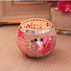 European style pink mosaic glass candle holder with star pattern for wedding decor