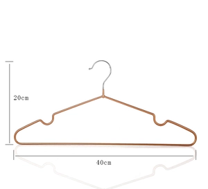 Detail view of 40cm rose gold metal clothes hanger with dimensions and non-slip grooves