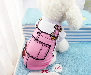 Gilet rose pour chien avec motifs de bretelles sur fond bleu clair et doux