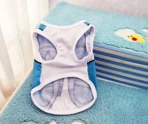 Gilet en mousseline bleu et blanc avec imprimé poche denim pour petits chiens et chats