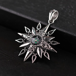 Silver stainless steel octagonal star compass pendant necklace for men's outdoor fashion