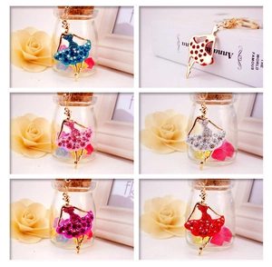 Detailed grid of ballet dancer keychains with multi-colored rhinestones and gold ring