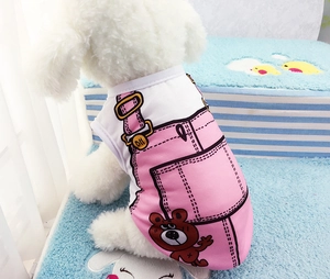 Salopette en mousseline rose pour petit chien avec motif ours vue de dos