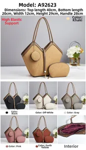 Detailed view of 3-piece composite tote bag set with V-shaped stripe pattern