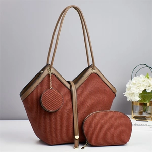 Sac fourre-tout plissé terre cuite avec pochette assortie et porte-monnaie femme