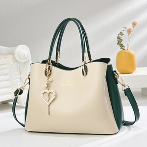 Sac À Main Femme Couleur Contrastée Cuir PU Sac À Bandoulière Avec Pendentif Künstliche Perle Cœur Fourre-Tout Élégant