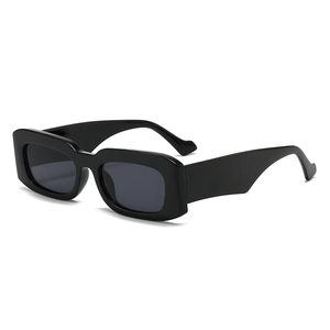 Modern rectangular black sunglasses with thick frames and dark grey lenses for fashion