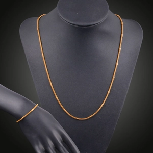 Elegant 18K gold plated snake chain necklace and bracelet jewelry set on black model