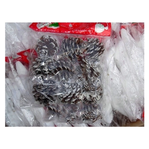 Christmas Pine Cone Hanging Ornaments Natural Wood Snow Frosted Tree Decoration Festive Holiday
