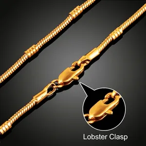 Elegant 18K gold plated snake chain necklace with lobster clasp and cylinder accent