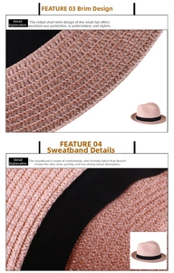 Détail d'un chapeau en paille tressée avec bandeau noir et texture de lin tissé
