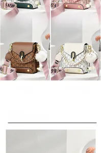 Detailed grid of fashion monogram handbags with wide straps and plush charms in four colors