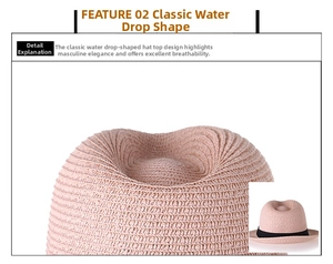 Gros plan sur la calotte en goutte et le tissage respirant d'un chapeau fedora