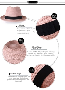 Détail du chapeau en paille rose avec couronne en goutte et bandeau de confort