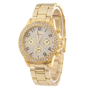 Women Fashion Quartz Watch Alloy Metal Link Band Rhinestone Inlay Decorative Round Dial Elegant Ladies Luxury Wristwatch