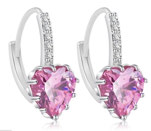 Heart Shaped Hoop Earrings Shiny Cubic Zirconia Inlaid Copper Romantic Jewelry For Women