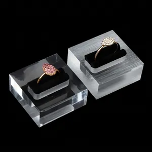 Ring Display Stand Acrylic Jewelry Holder Clear Frosted Square Base Black Velvet Slot Desktop Organizer