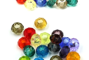 Detailed view of colorful faceted glass beads for DIY jewelry and handmade earrings