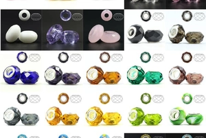 Macro view of faceted crystal glass beads with metal large-hole core for jewelry making