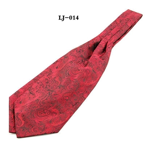 Classic red paisley jacquard ascot tie for men featuring premium satin sheen finish