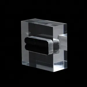 Minimalist clear acrylic block cleaner with high-density black soft bristles for dust removal