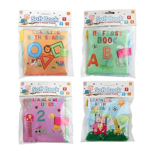 Set of 4 educational baby soft books featuring ABCs, numbers, shapes and animals themes