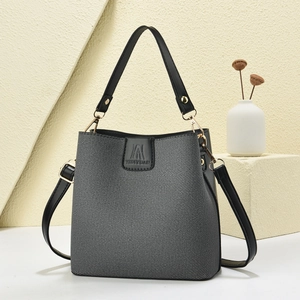 Women Bucket Bag PU Leather And Woven Fabric Crossbody Handbag For Daily Casual Street Style Versatile